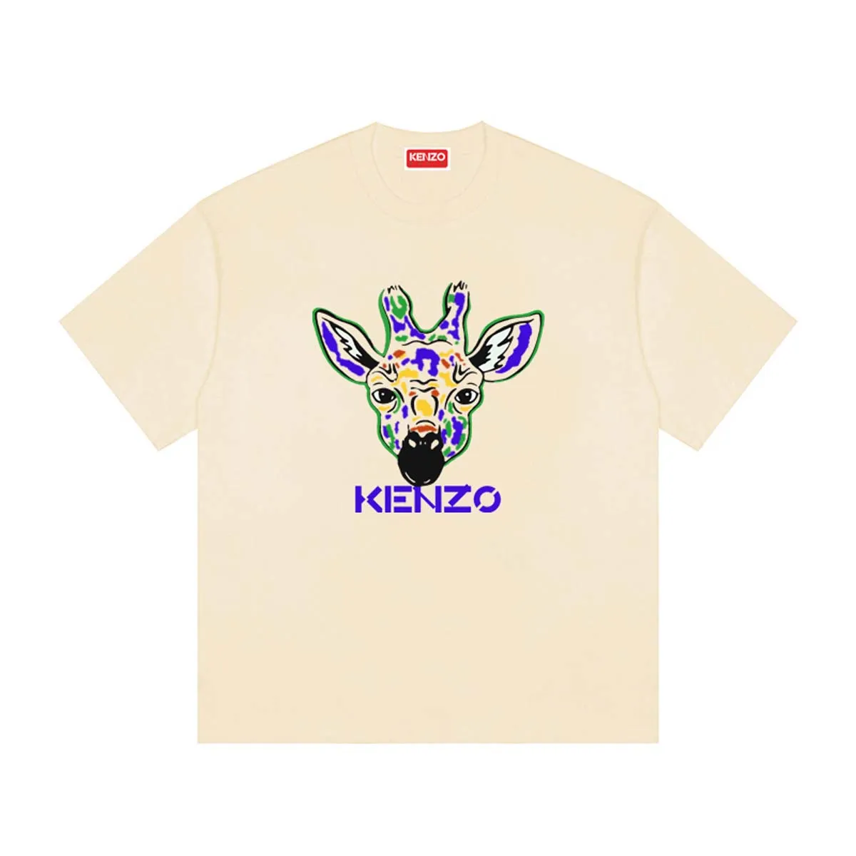 KENZO Giraffe printed cotton T-shirt Color: Black White Apricot Size: M L XL XXL Three standards available Style number: K 80